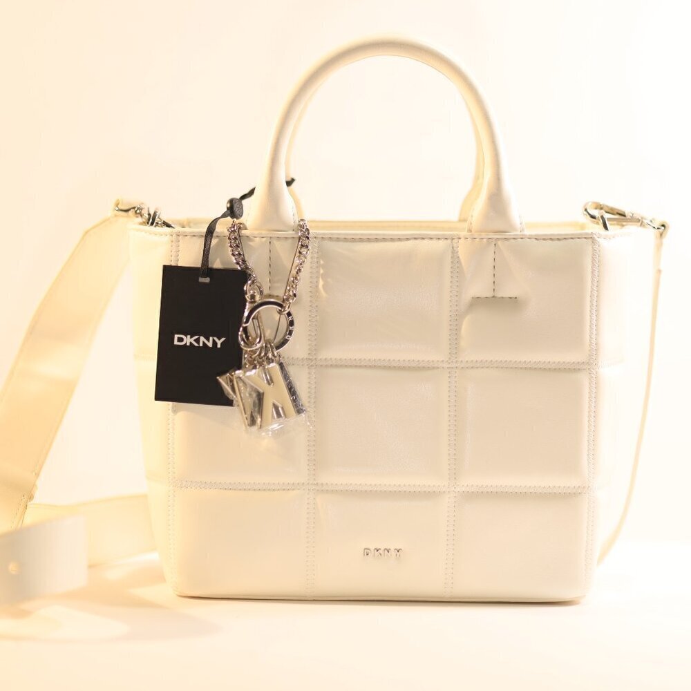 DKNY Women's White Quilted PVC Adjustable Detachable 23In Strap